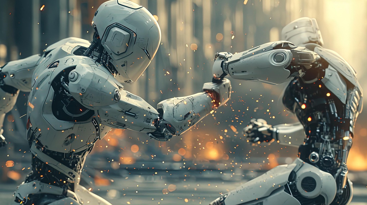 ai generated, robots, fight, military, soldier, army, technology, battle, dispute, weapons